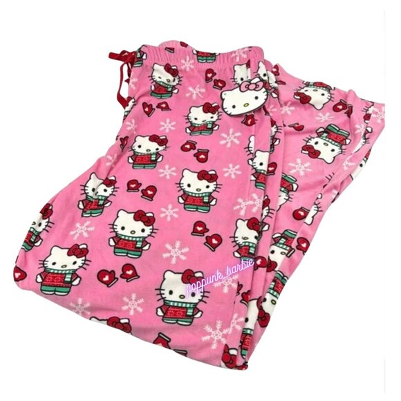 BRAND NEW Hello Kitty Winter‎ Snowflake Pink Pajama Pants MED or XS - Picture 1 of 5